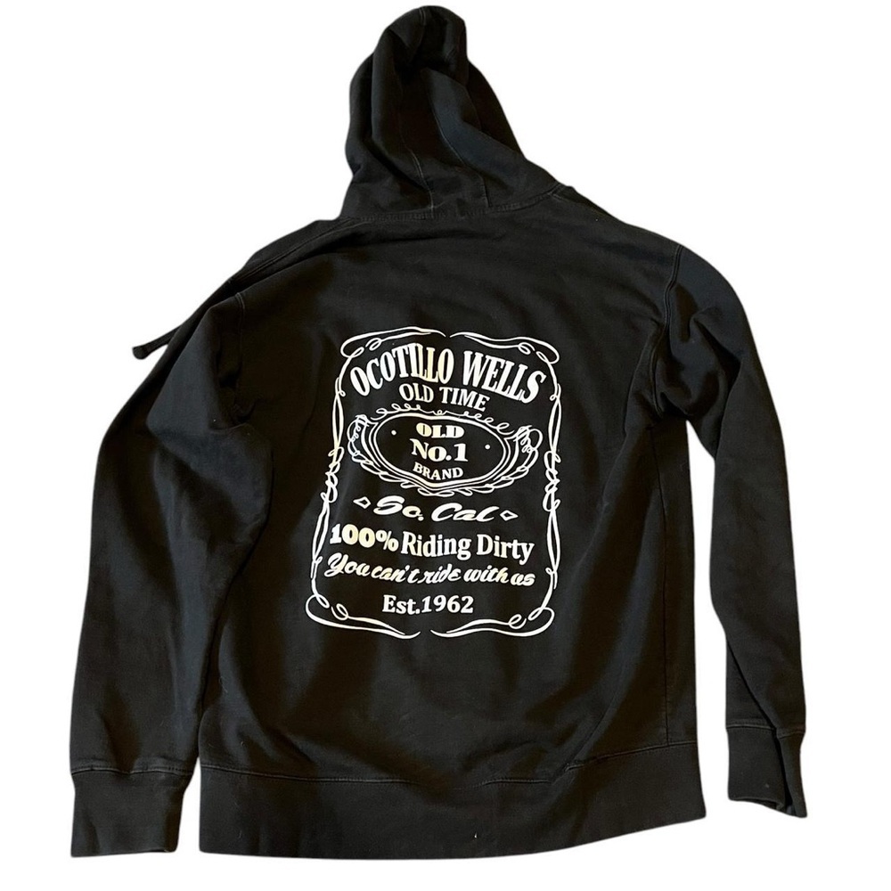 987-Black Ocotillo Wells hoodie with white graphics #bikerstyle